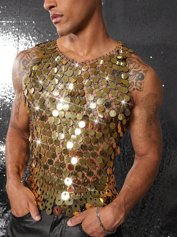 Men's Shiny Sequin Party Tank Top